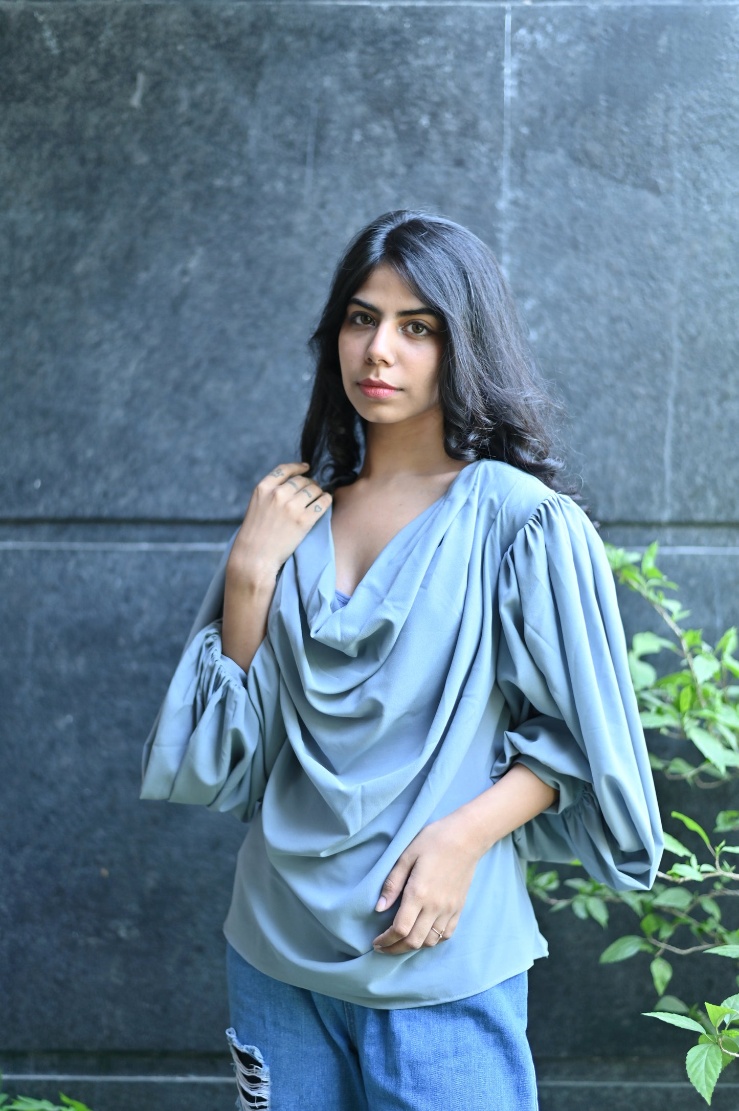 Grey Cowl Top