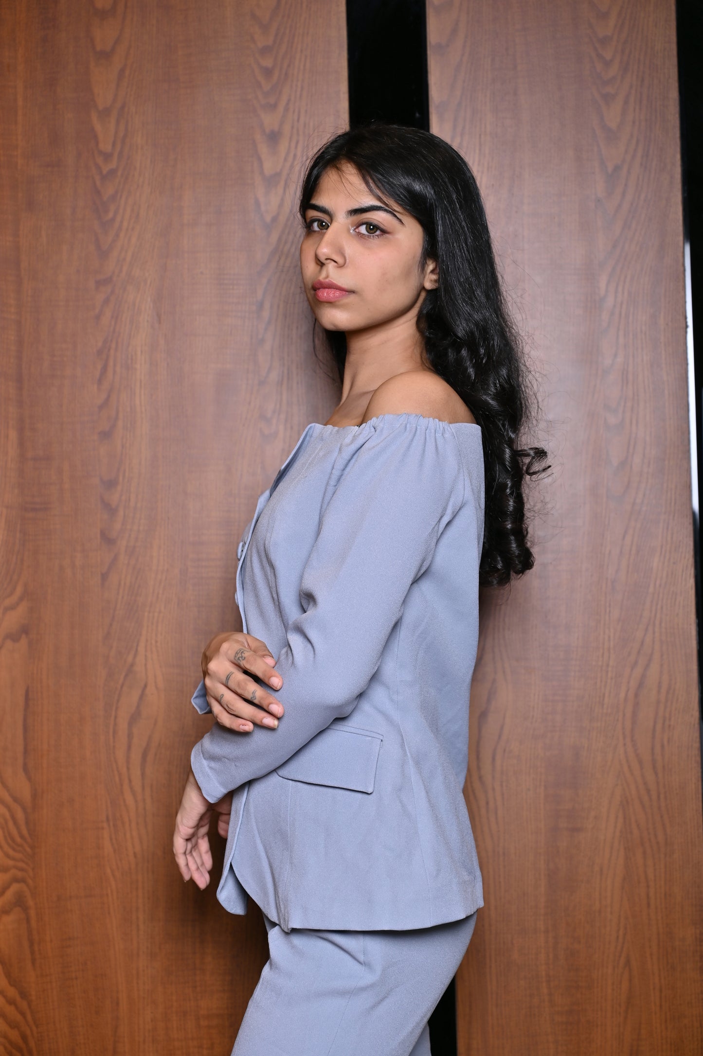 Light Grey Off-Shoulder Co-ord Set