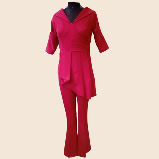 Red One Side Pleated Co-ord Set