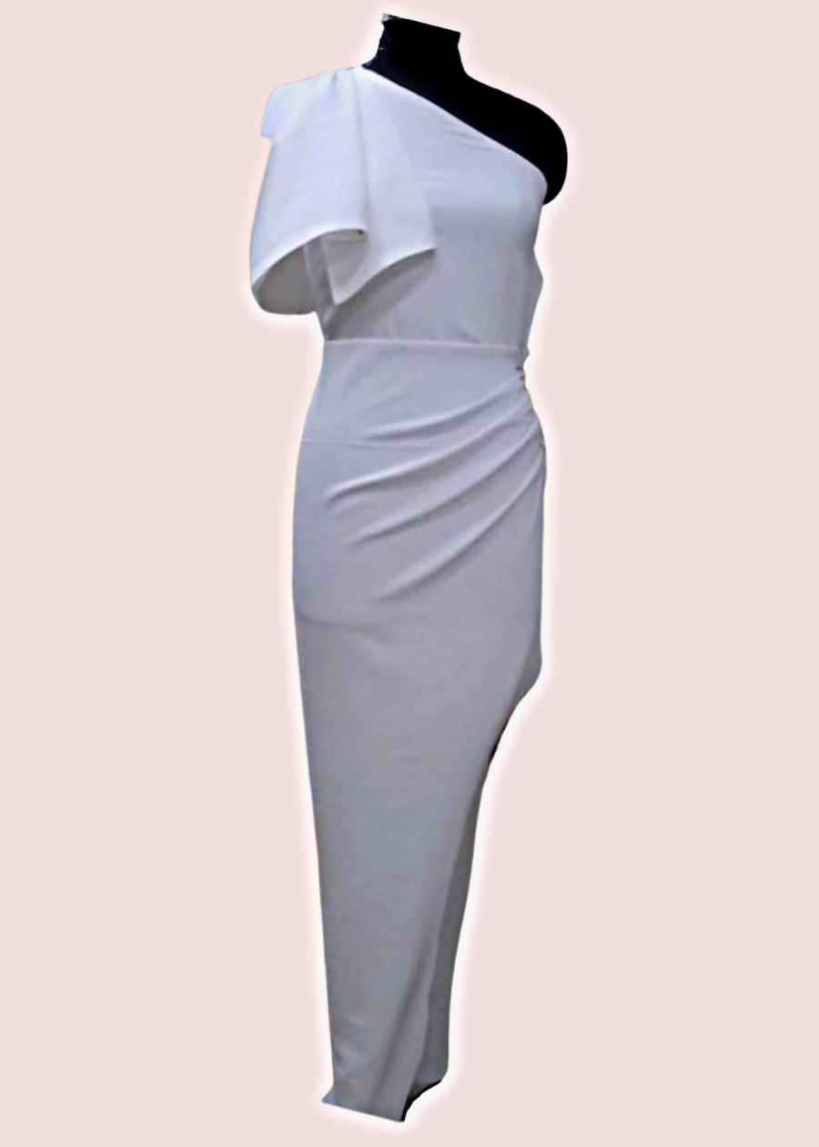One Side Drape White Dress