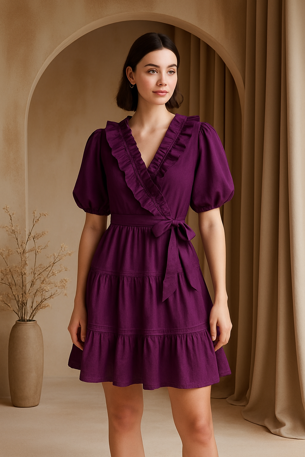 Wine Frills Dress