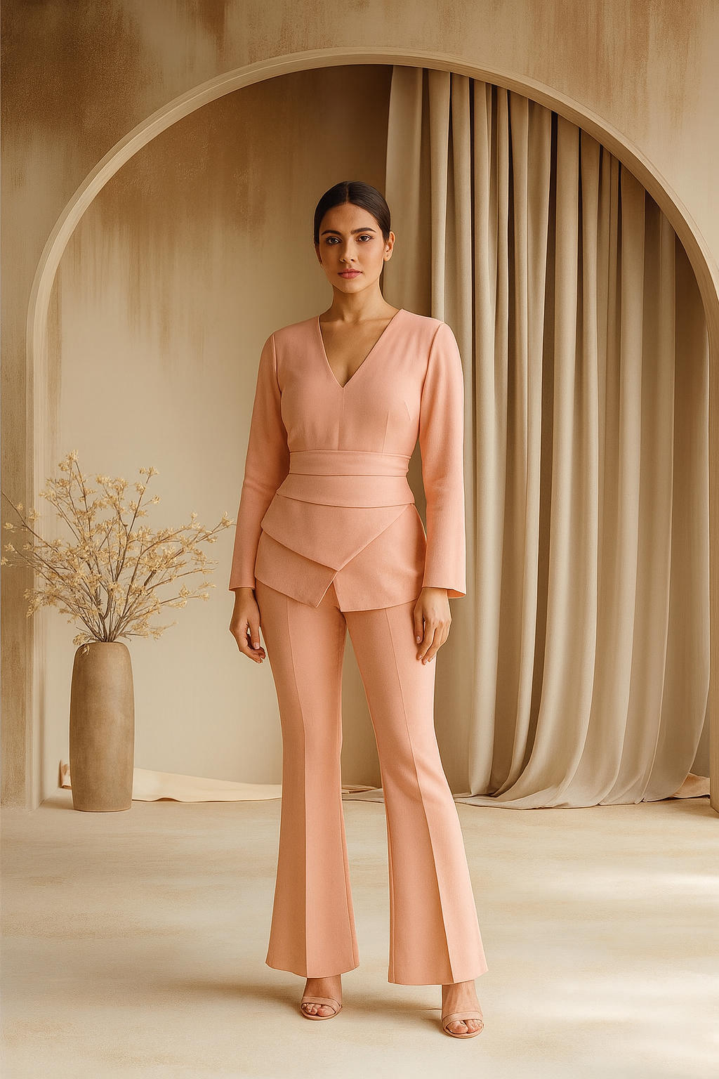Peach High Low Co-ord Set