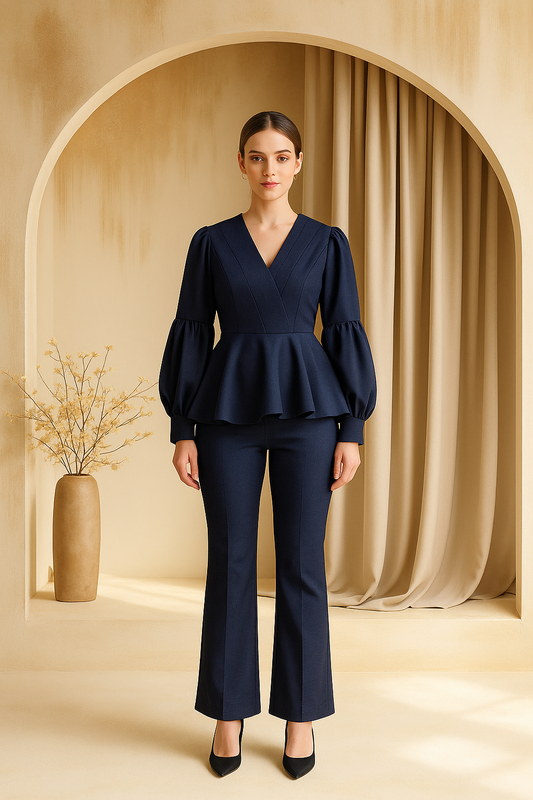 Peplum Navy Blue Co-ord Set