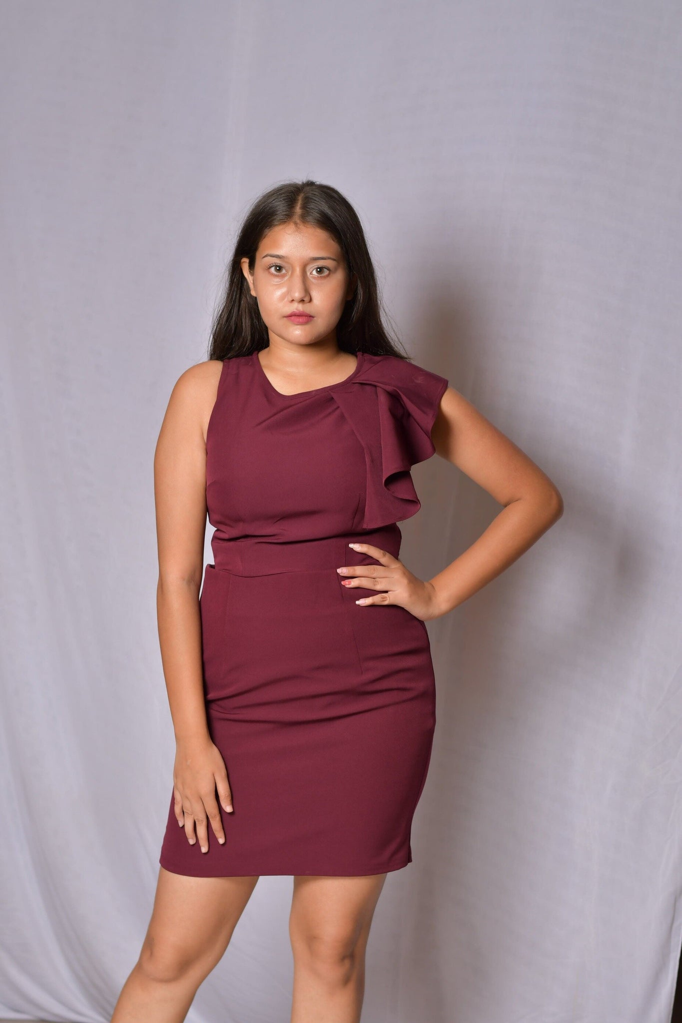 Maroon Red Crop Top & Skirt