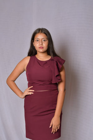 Maroon Red Crop Top & Skirt