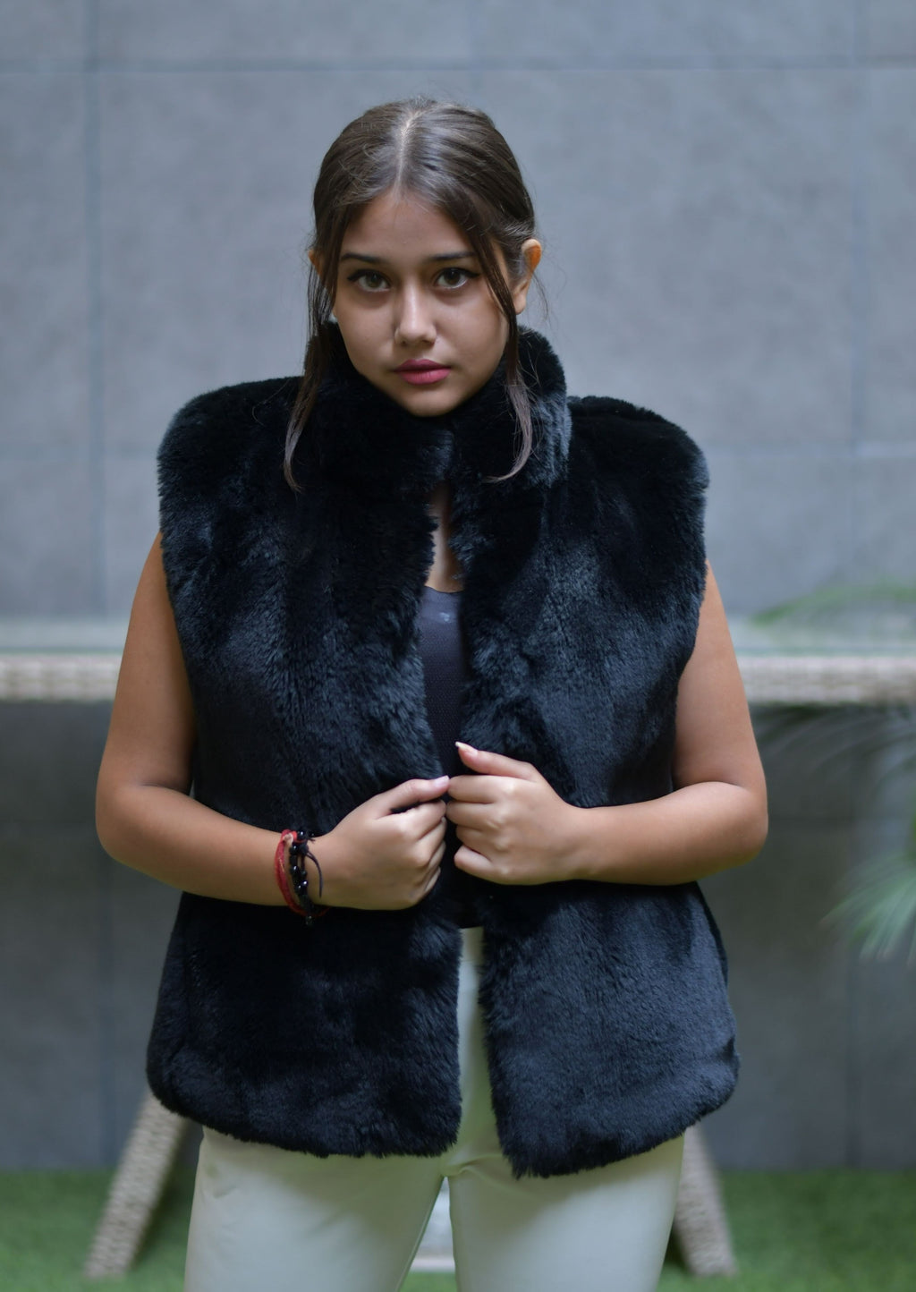 Sleeveless Black Fur Jacket