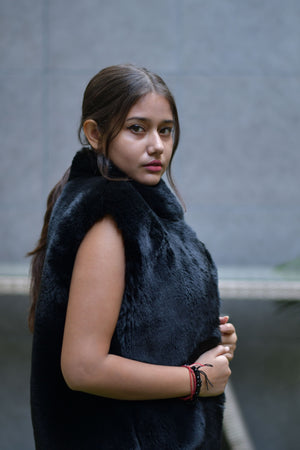 Sleeveless Black Fur Jacket