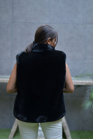 Sleeveless Black Fur Jacket