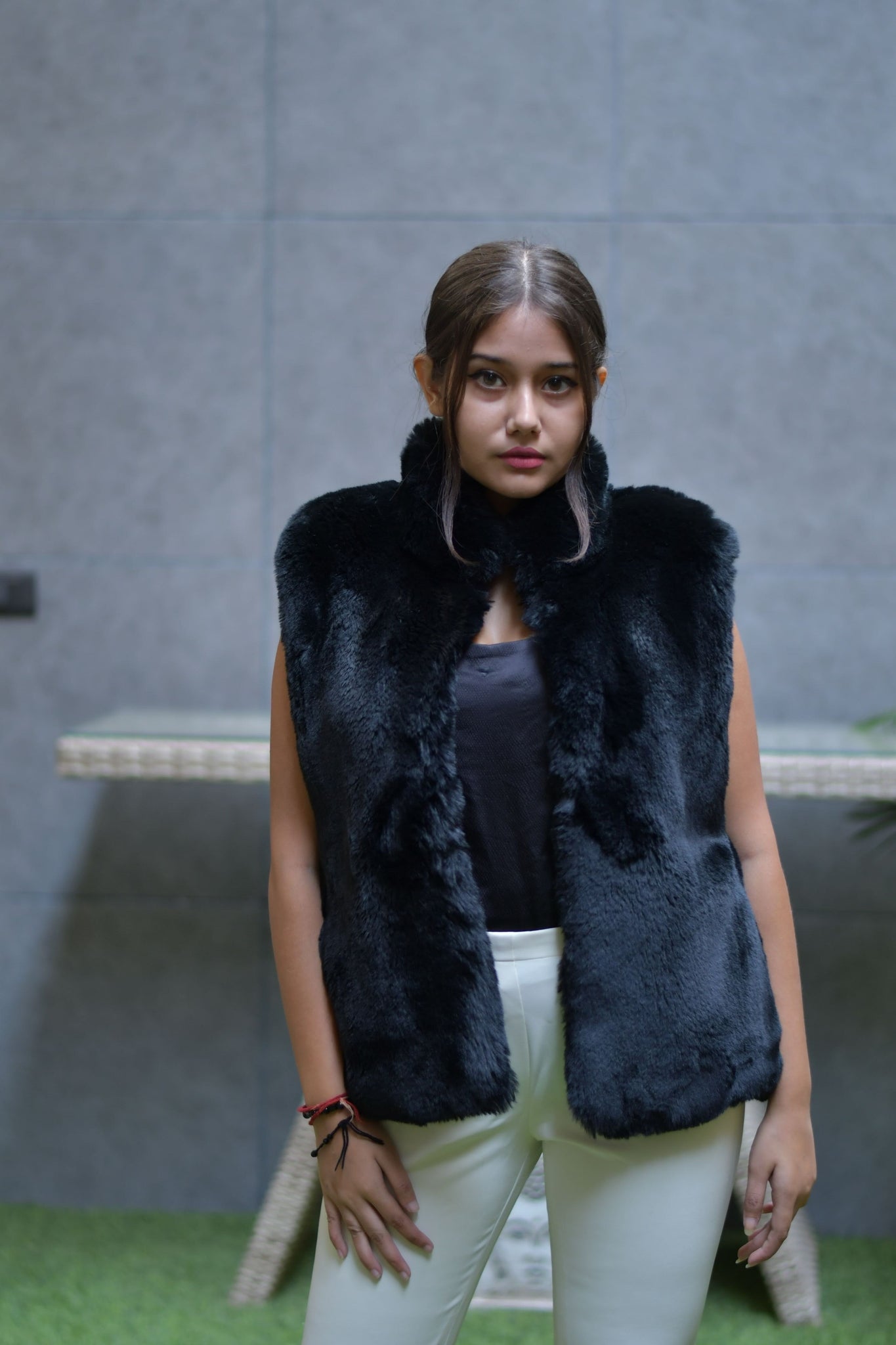 Sleeveless Black Fur Jacket
