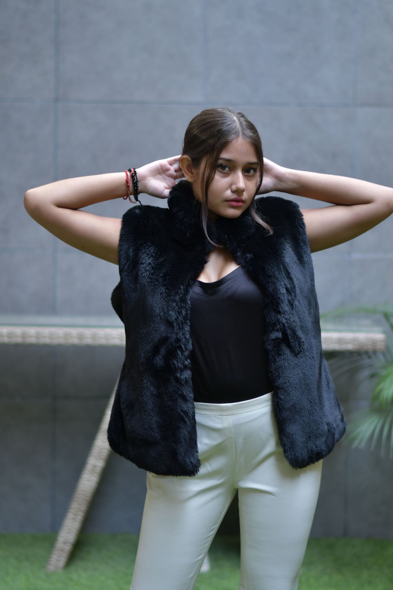 Sleeveless Black Fur Jacket