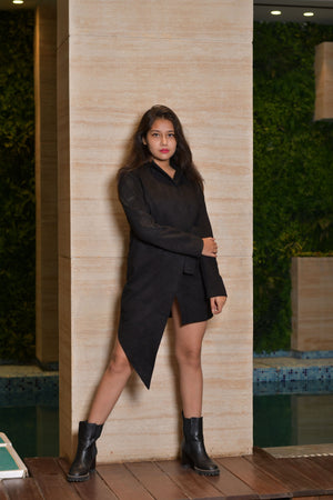 Black Suede Uneven Jacket
