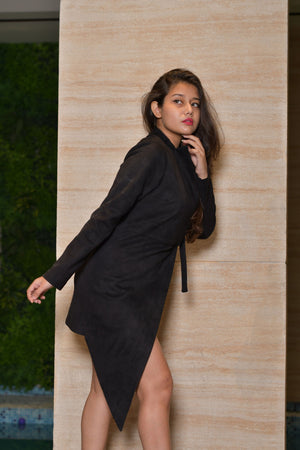 Black Suede Uneven Jacket
