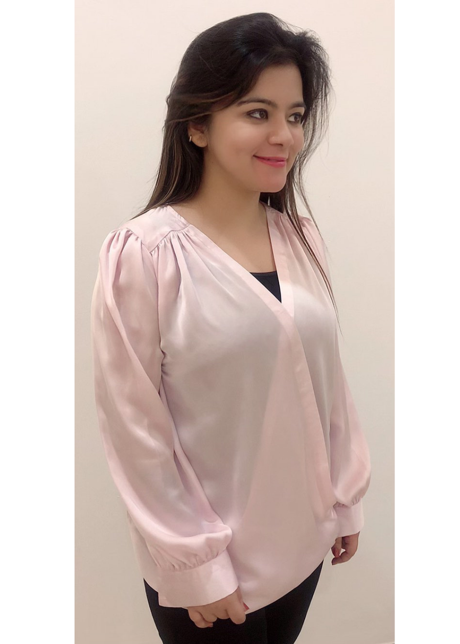 Satin Overlap Baby Pink Top
