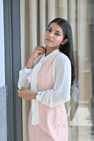 Pink white tye-able neck dress