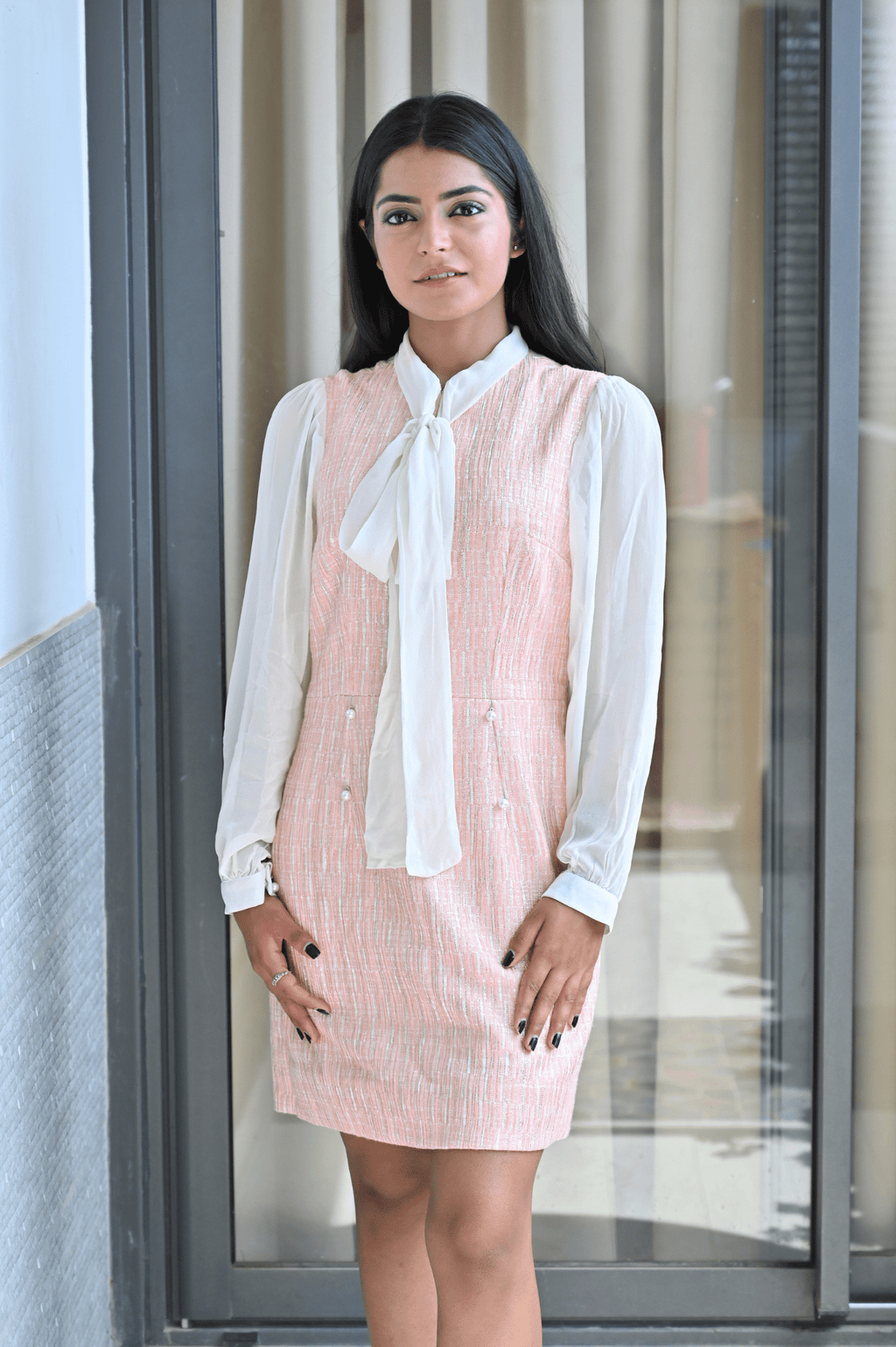 Pink white tye-able neck dress