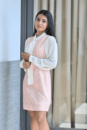 Pink white tye-able neck dress