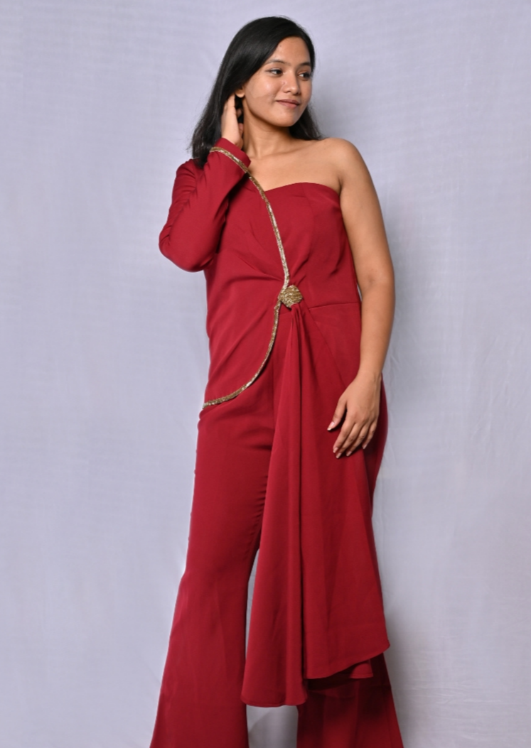 Red Embroidered Jumpsuit