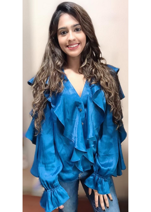 All Over Blue Ruffle Top