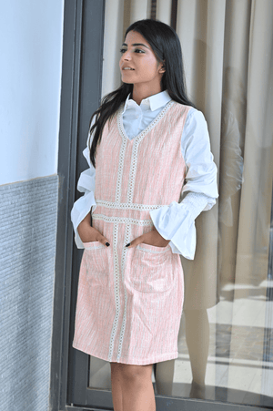 Pink Shimmer With White Cotton Dress