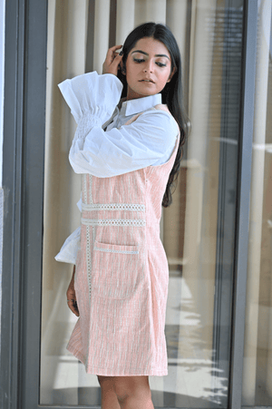 Pink Shimmer With White Cotton Dress