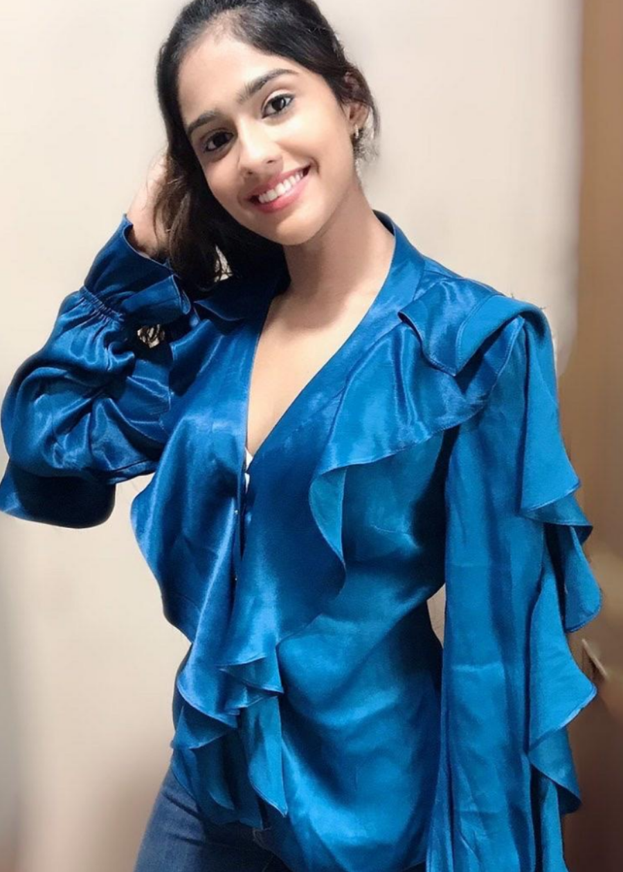 All Over Blue Ruffle Top