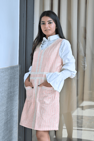 Pink Shimmer With White Cotton Dress