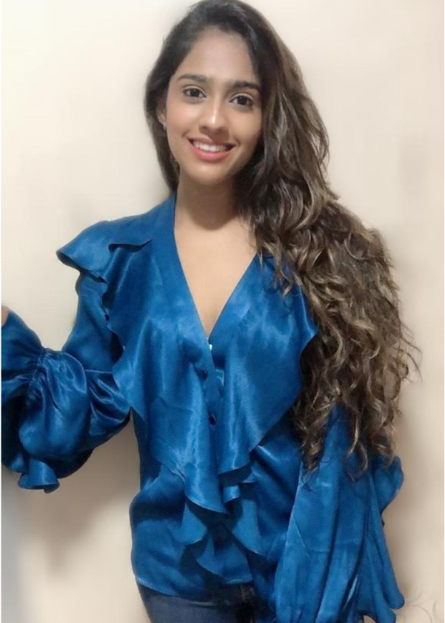 All Over Blue Ruffle Top