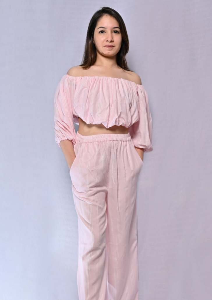 Baby Pink Off Shoulder Co-ord Set