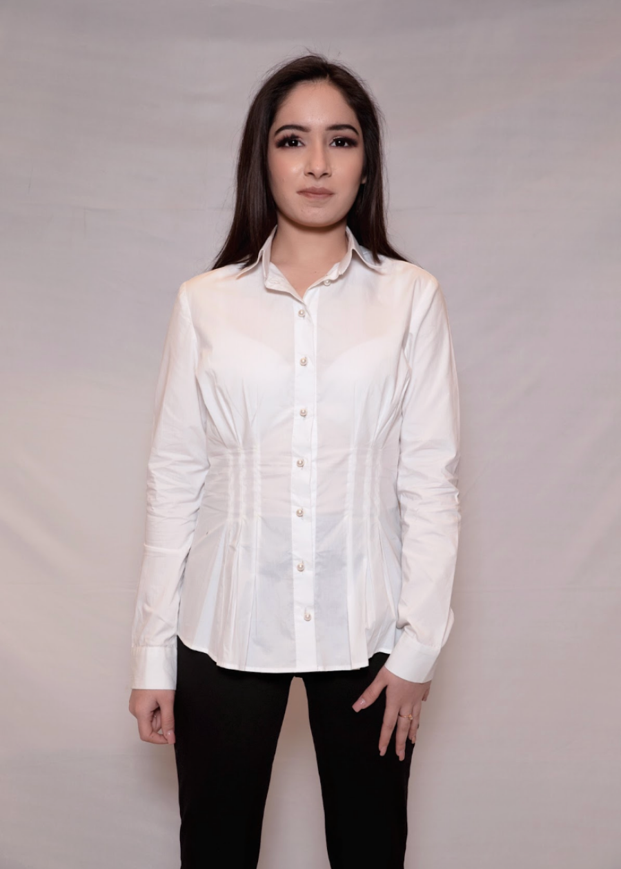 White Pin Tucks Shirt