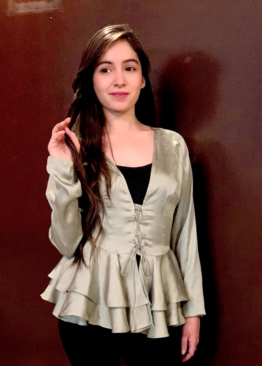 Double ruffle olive top
