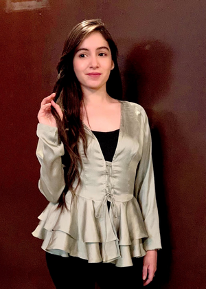 Double ruffle olive top