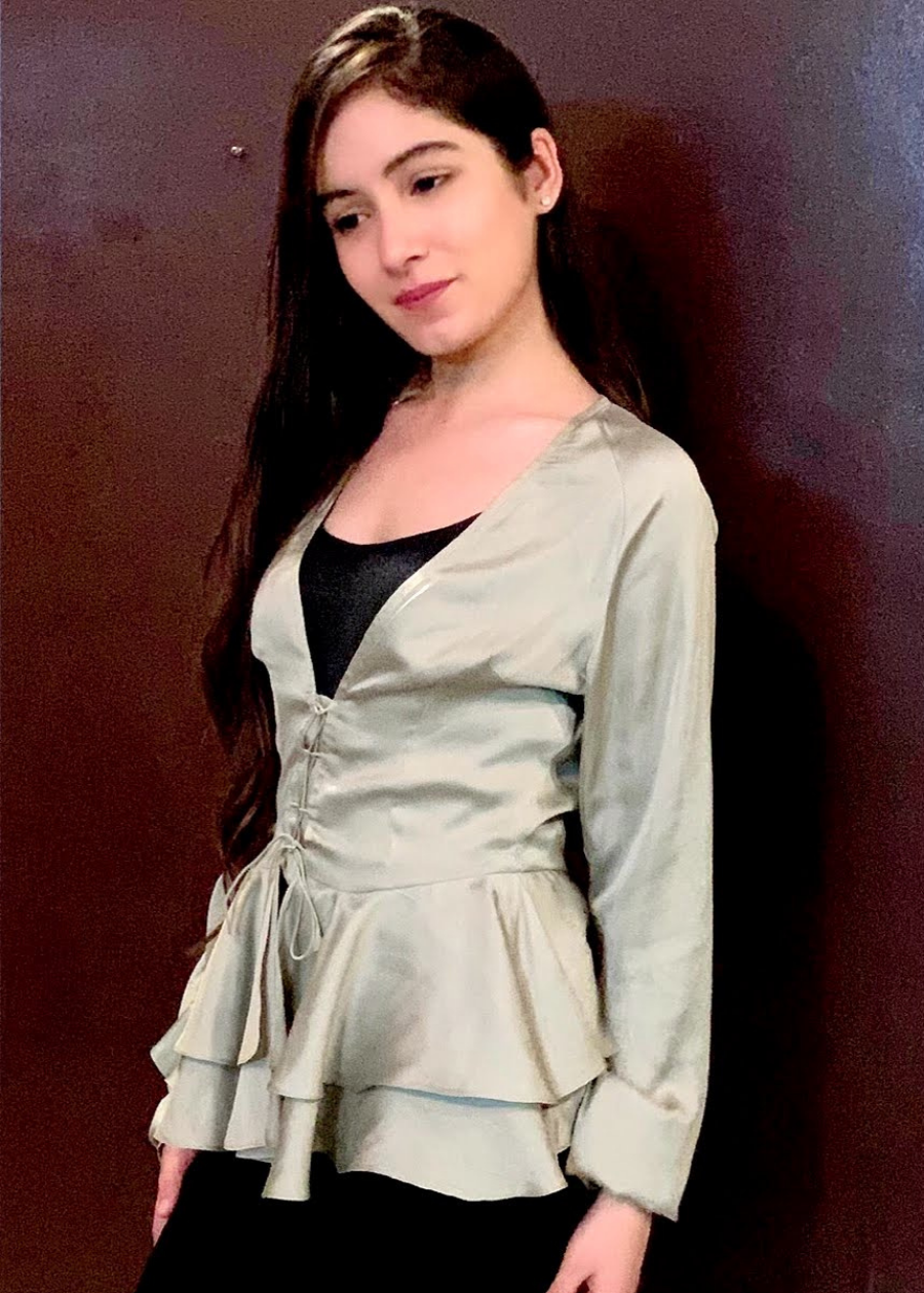 Double ruffle olive top