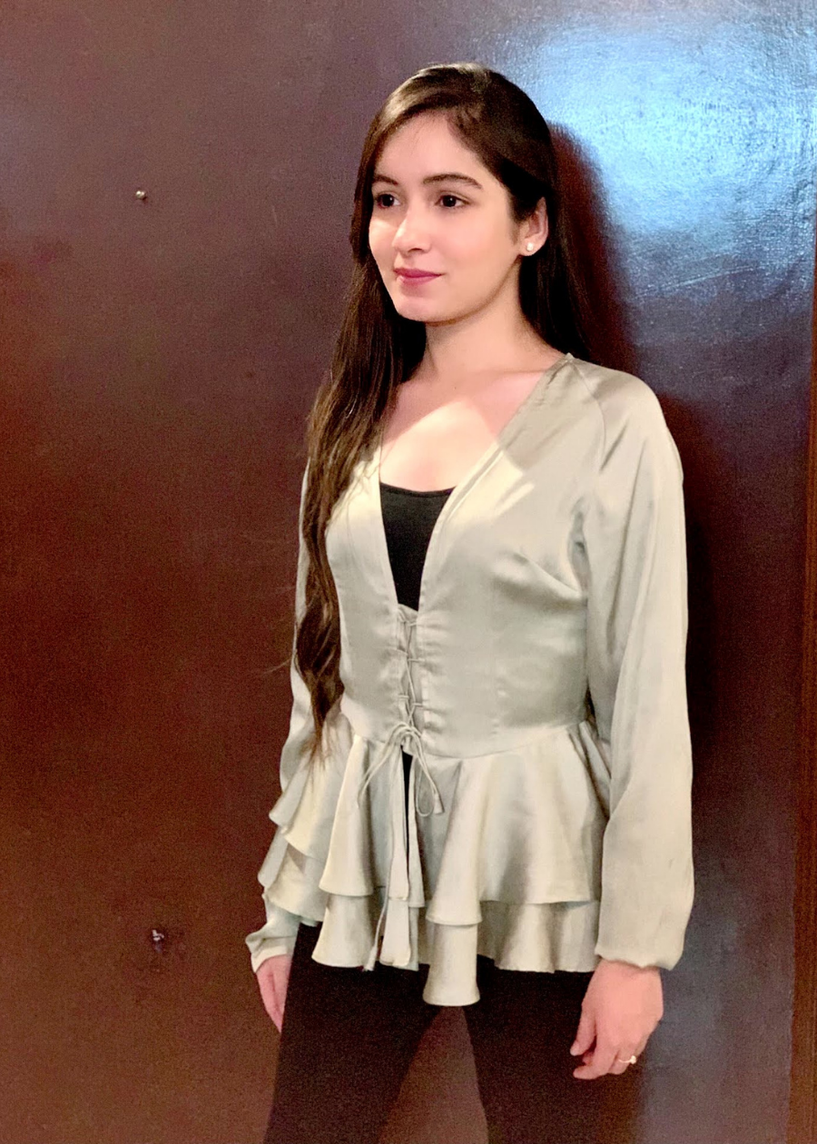 Double ruffle olive top