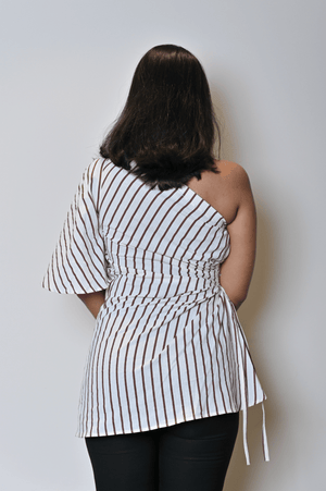 Brown Lines One Side Drape Top