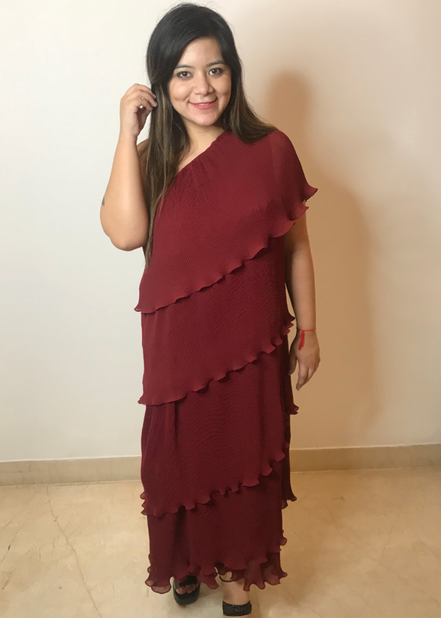 One Shoulder Pleated Maxi Dress