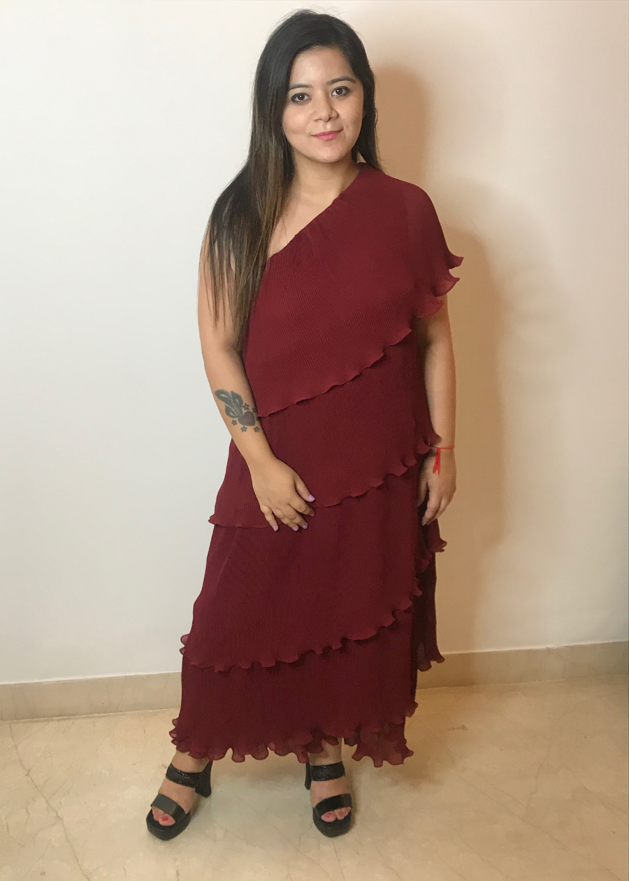 One Shoulder Pleated Maxi Dress