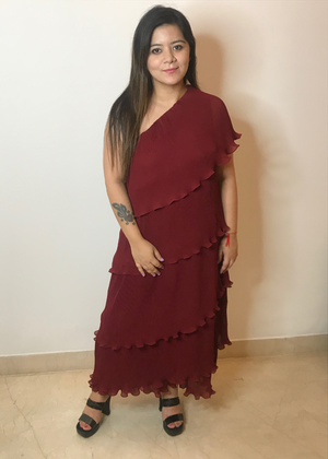 One Shoulder Pleated Maxi Dress