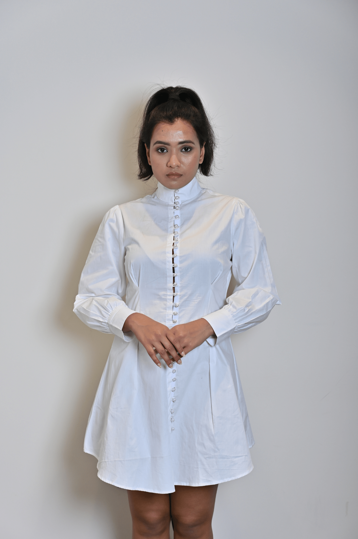 White Pin Tuck Cotton Dress