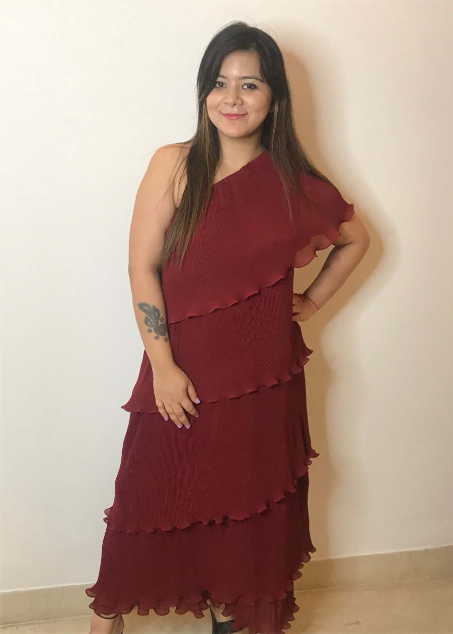 One Shoulder Pleated Maxi Dress