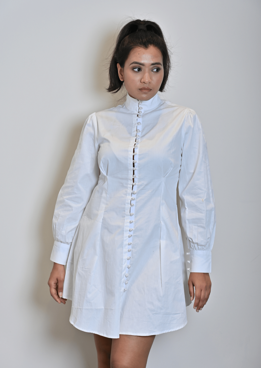 White Pin Tuck Cotton Dress