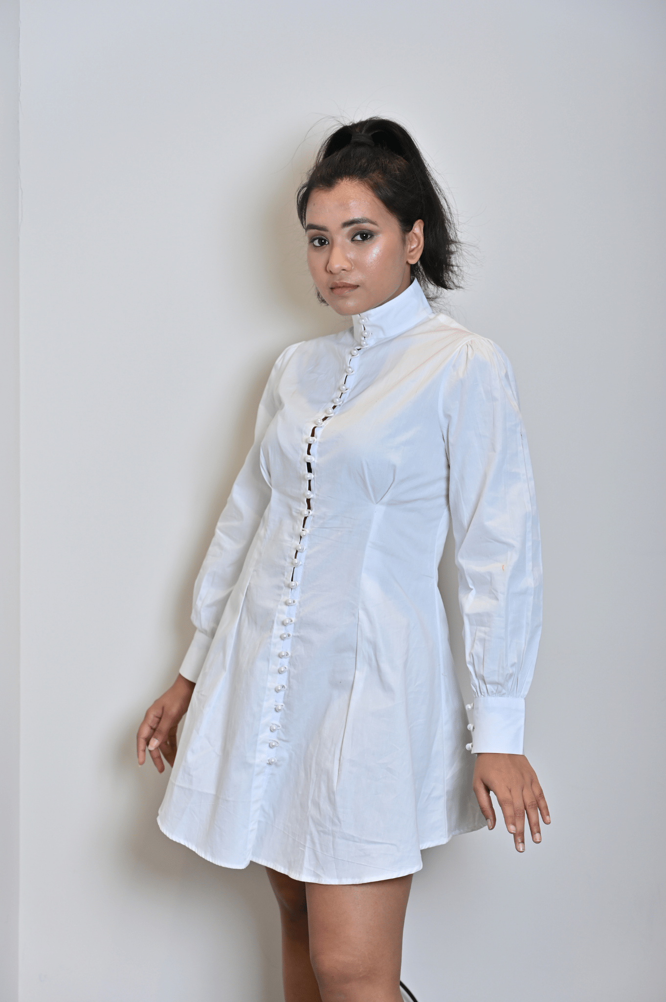 White Pin Tuck Cotton Dress