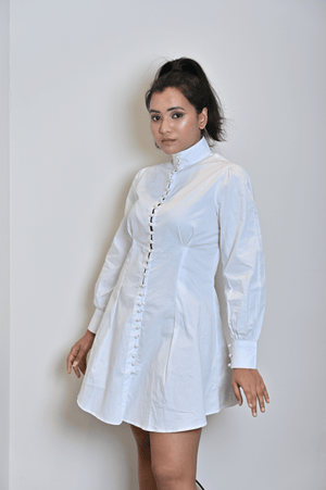 White Pin Tuck Cotton Dress