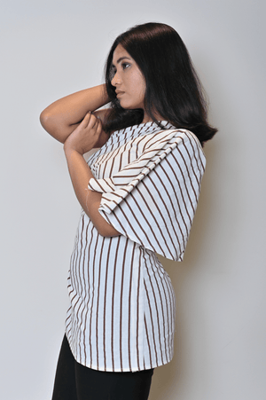 Brown Lines One Side Drape Top