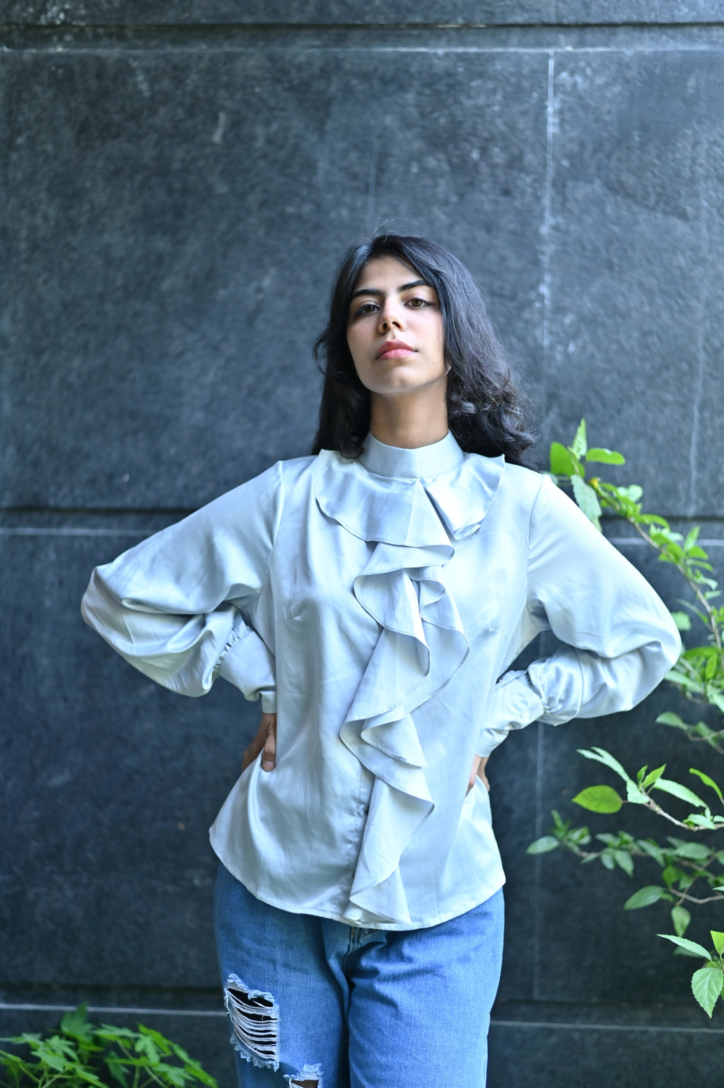 Silver Grey Band Top
