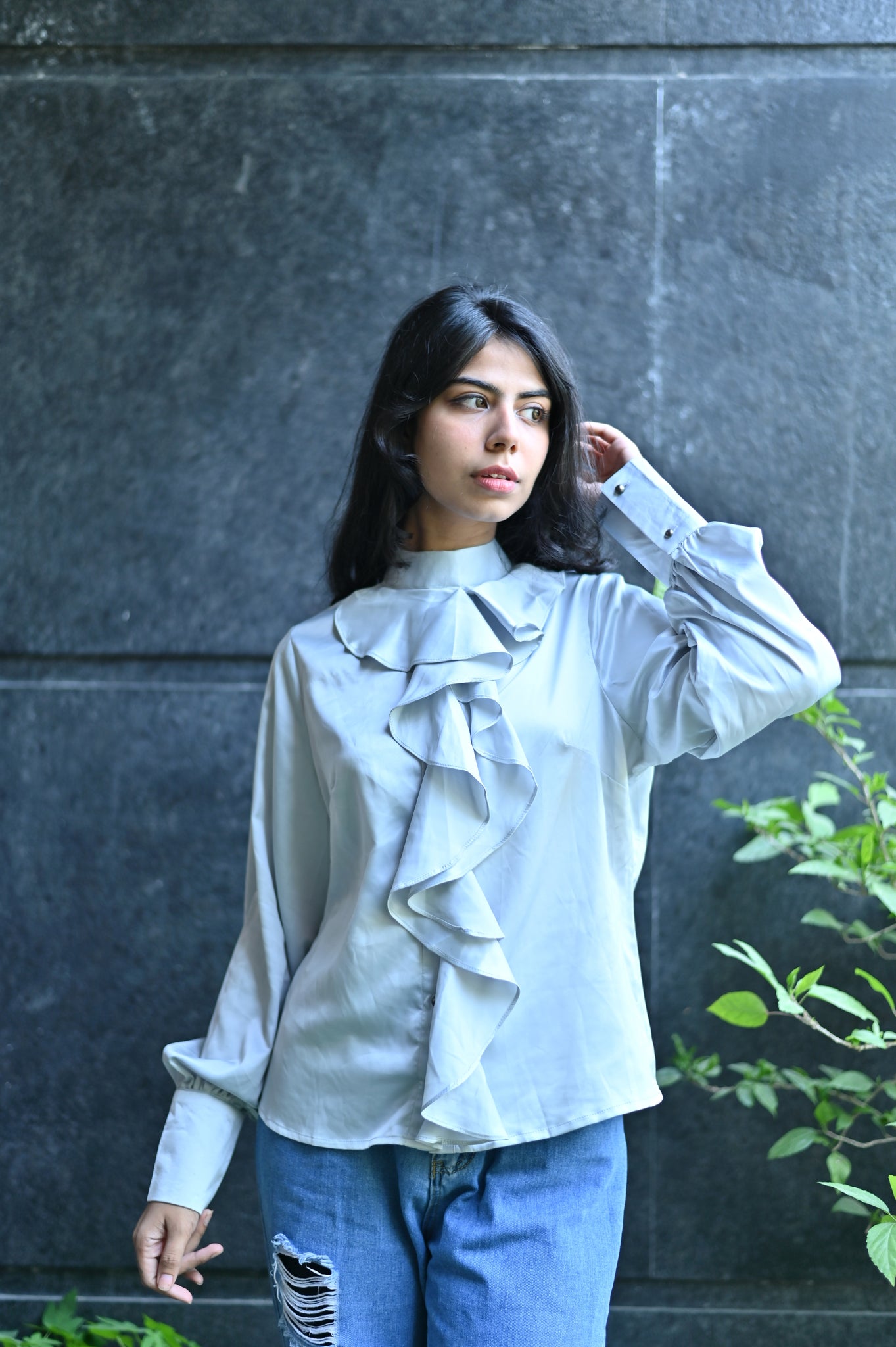 Silver Grey Band Top