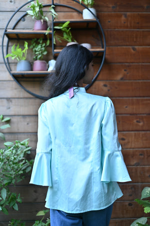 All Over Sky Blue Ruffle Top