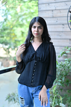 Black Button Down Top