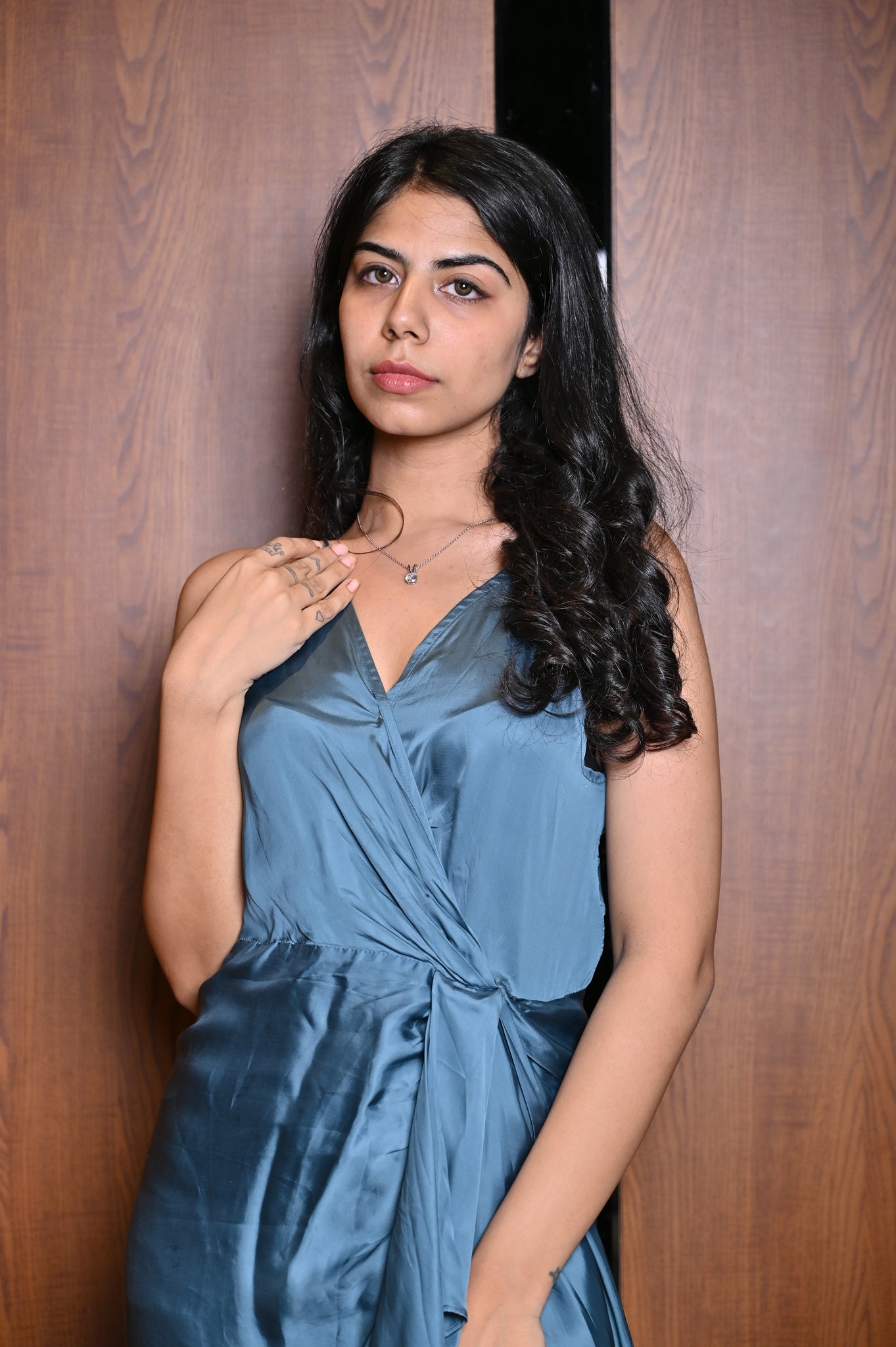 Teal Strap Drape Dress