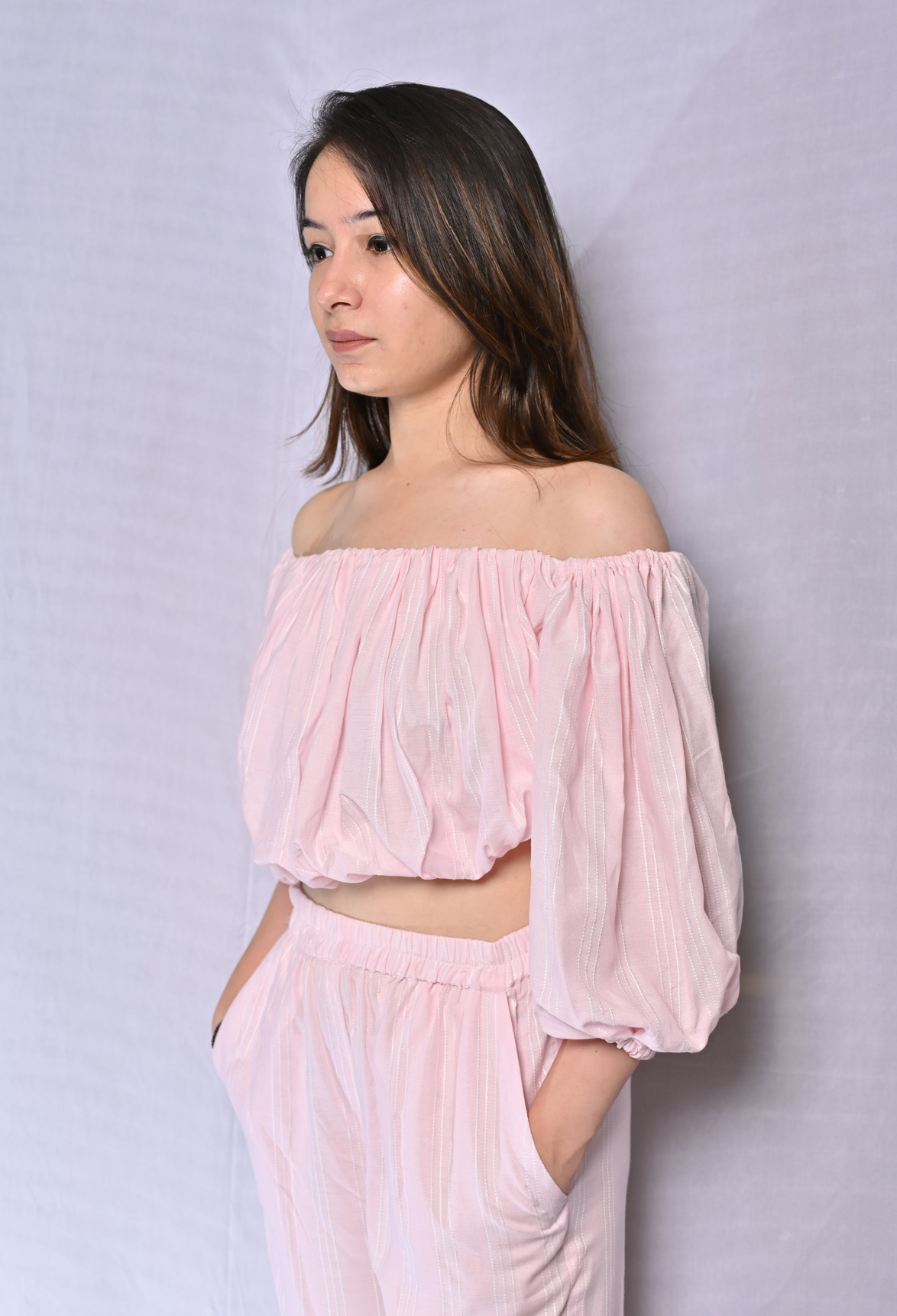 Baby Pink Off Shoulder Co-ord Set