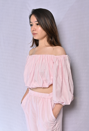 Baby Pink Off Shoulder Co-ord Set
